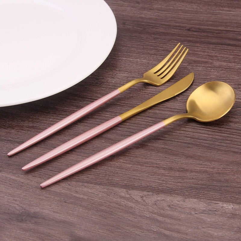 Bysta Matte Gold Silverware Set with pink handle, Bysta 20-Piece Stainless Steel Flatware Set, Kitchen Utensil Set Service for 4, Tableware Cutlery Set for Home and Restaurant, Satin Finish, Dishwasher Safe - Image 5